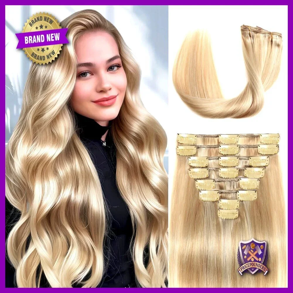 18 Inch Clip In Human Hair Extensions 100g Remy Seamless Straight 8Pcs